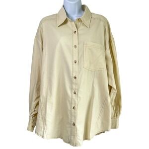 Easel Womens Corduroy Button Up Shirt Cream Size Medium‎ 70s Boho Western NWT